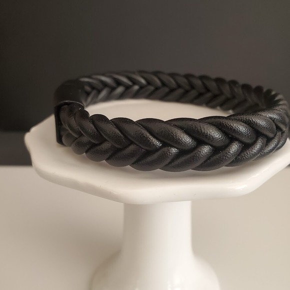 JCM Men's Bracelet Braided Black Faux Leather with Black Sliding Clasp - Picture 5 of 6